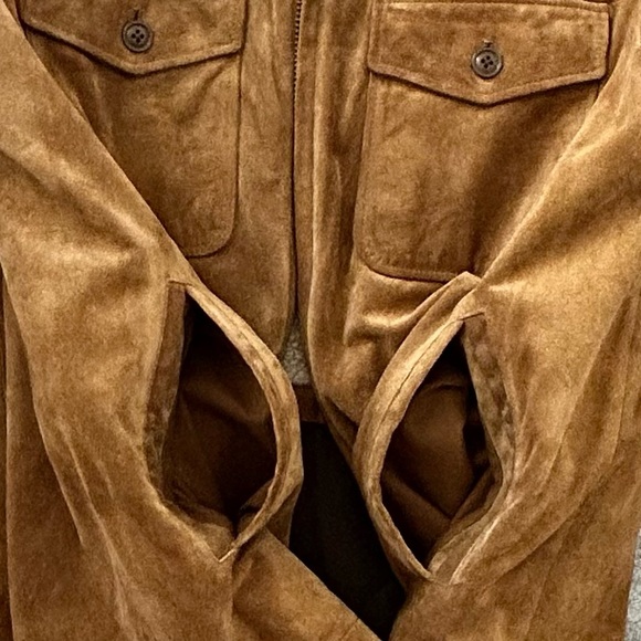 GAP‎ Men’s VINTAGE Suede Leather Jacket Sherpa Lined Camel Full Zip Pockets L - Picture 5 of 16
